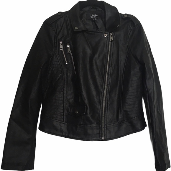 Coffeeshop Black Juniors' Faux-Leather Moto Jacket - Picture 5 of 7